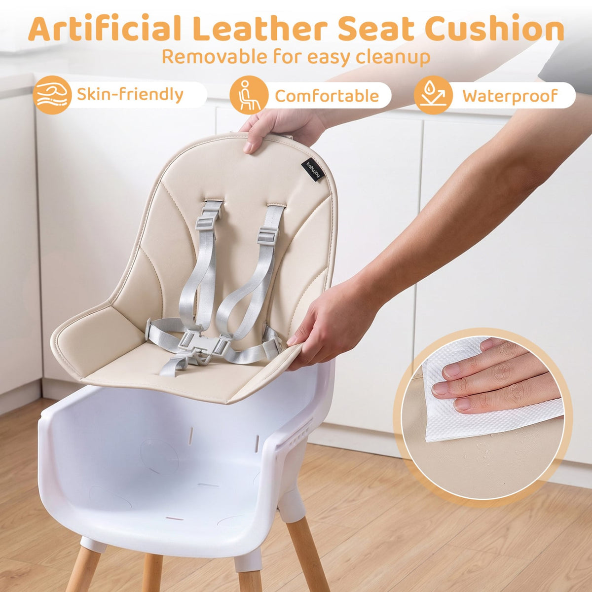 Convertible High Chair With 5-Point Harness For Babies, Toddlers, Beige