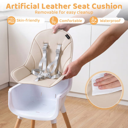 Convertible High Chair With 5-Point Harness For Babies, Toddlers, Beige