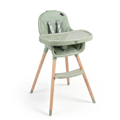 Chaise haute convertible, harnais 5 points, verte