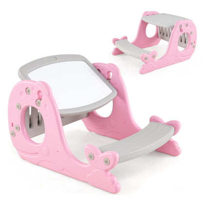 Kids Activity Table Set Toddler Easel, Whiteboard, Pink