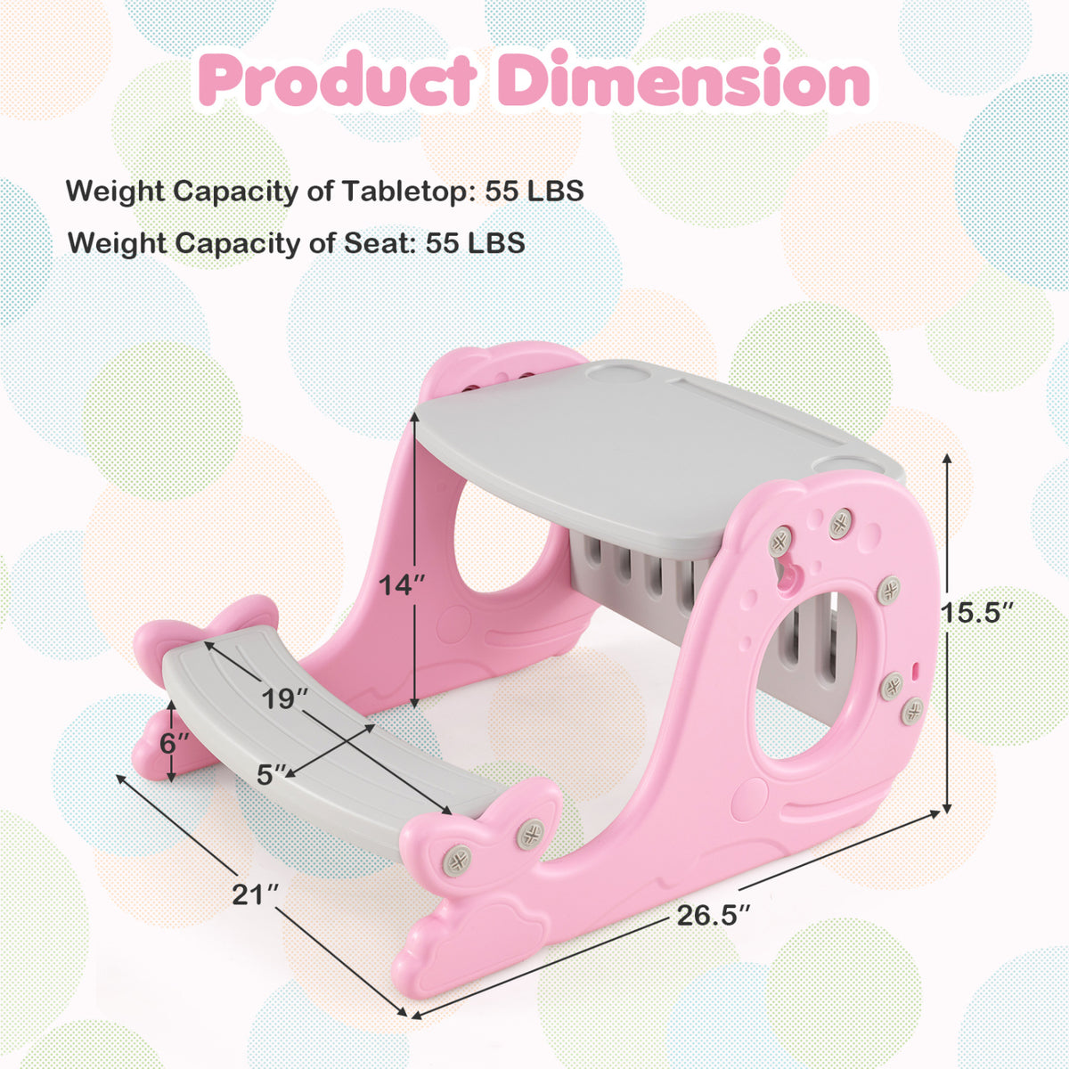 Kids Activity Table Set Toddler Easel, Whiteboard, Pink