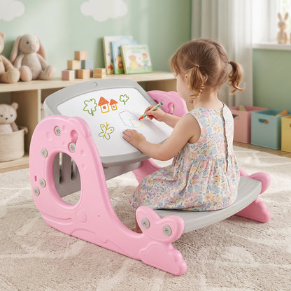 Kids Activity Table Set Toddler Easel, Whiteboard, Pink