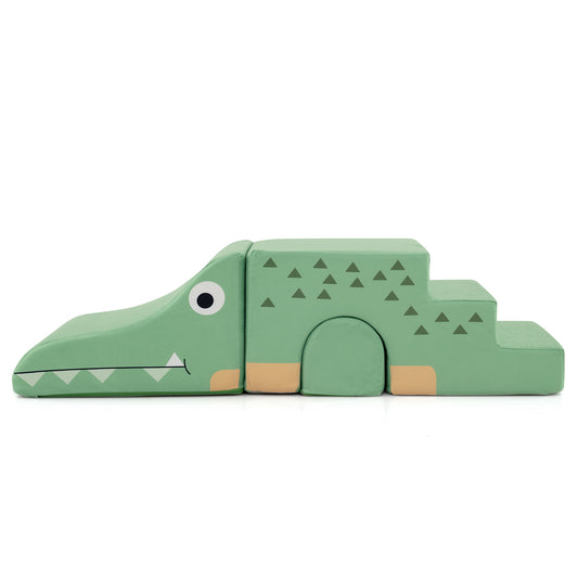 Convertible Kids Play Couch Sofa with Removable Velvet Covers-GN, Green Climbers & Slides Green at Gallery Canada
