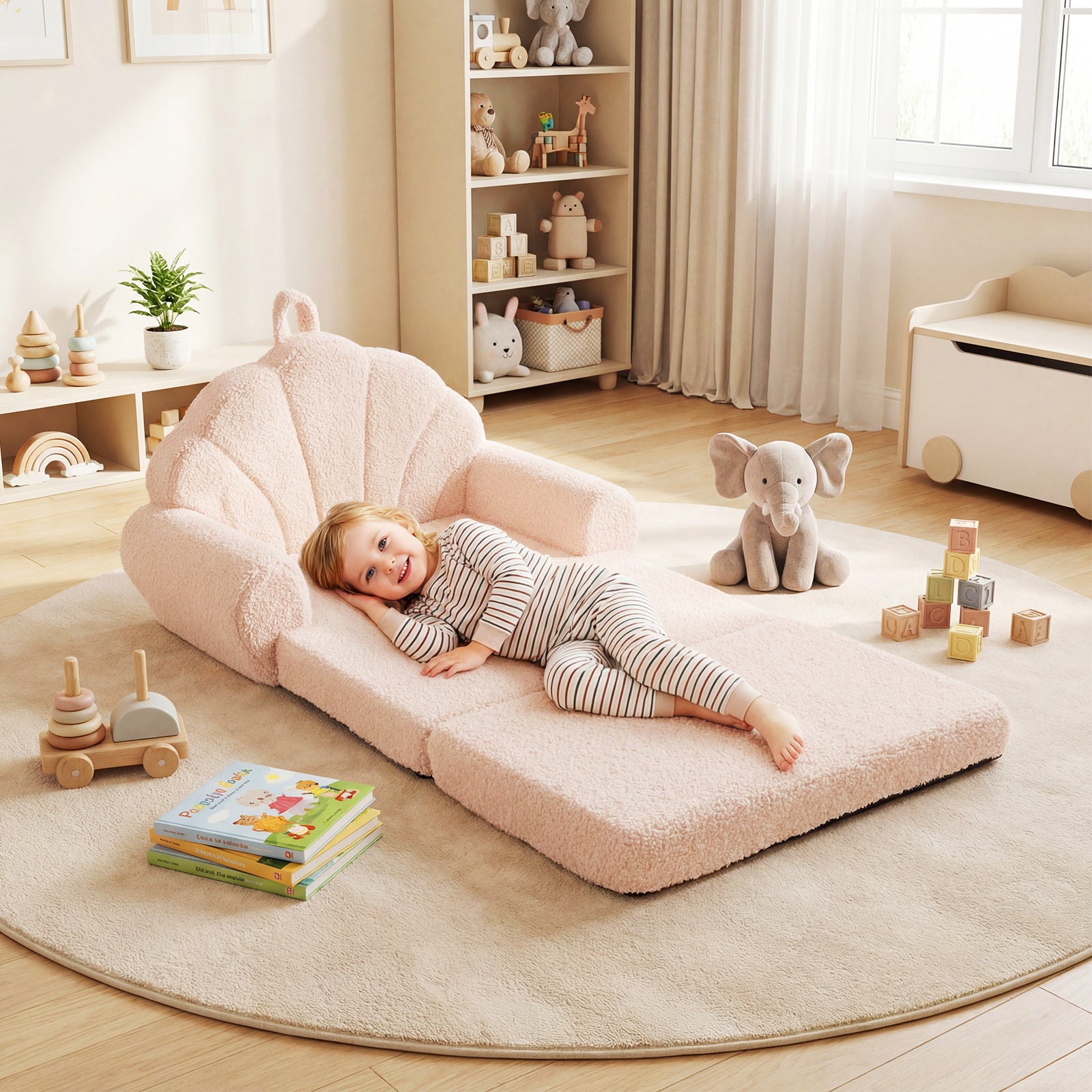 Convertible Kids Sofa, 2-in-1 Fold Out Toddler Couch Chair, Beige Kids Chairs & Seating at Gallery Canada