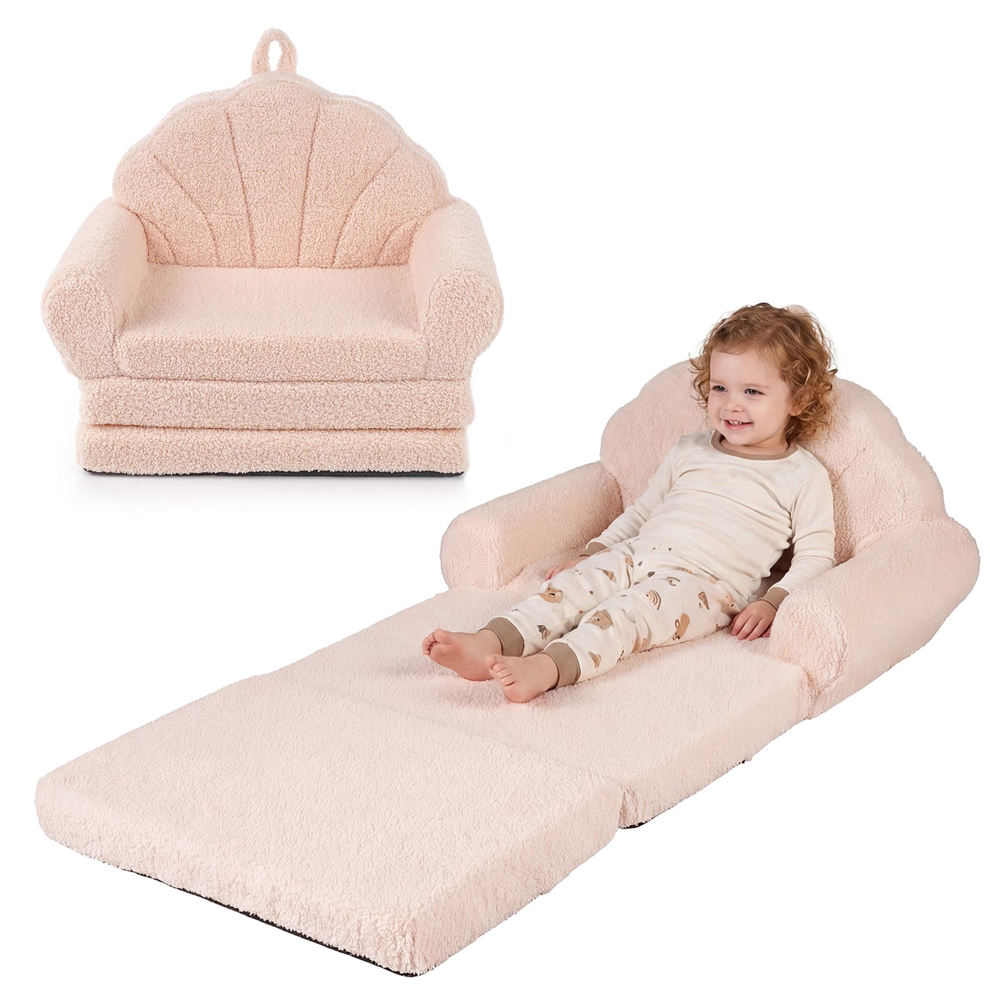 Convertible Kids Sofa, 2-in-1 Fold Out Toddler Couch Chair, Beige Kids Chairs & Seating at Gallery Canada