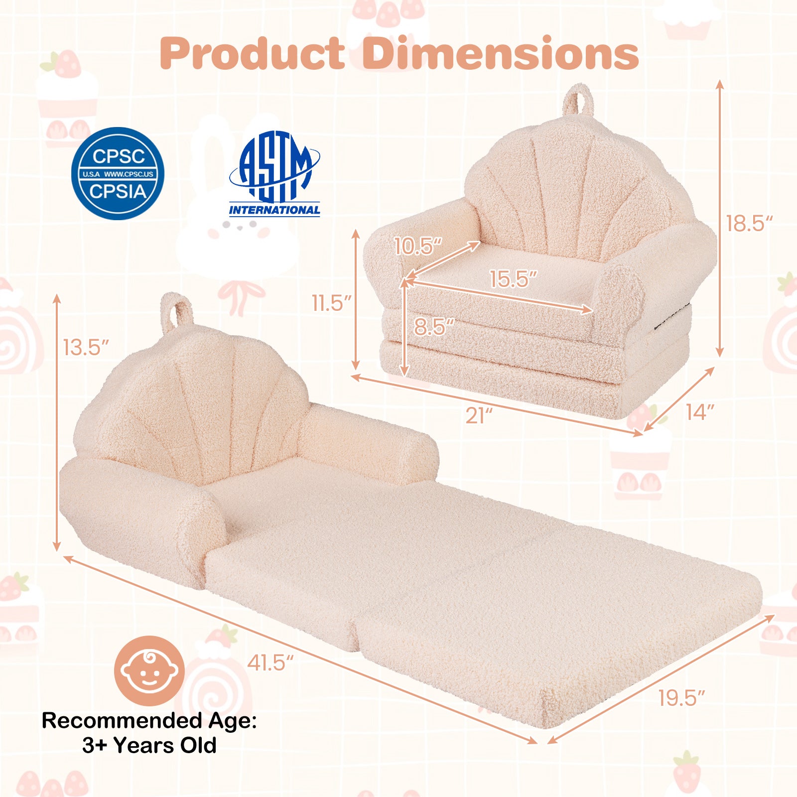 Convertible Kids Sofa, 2-in-1 Fold Out Toddler Couch Chair, Beige Kids Chairs & Seating at Gallery Canada