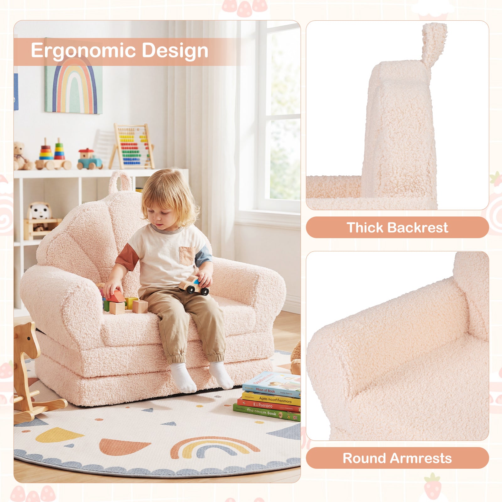 Convertible Kids Sofa, 2-in-1 Fold Out Toddler Couch Chair, Beige Kids Chairs & Seating at Gallery Canada