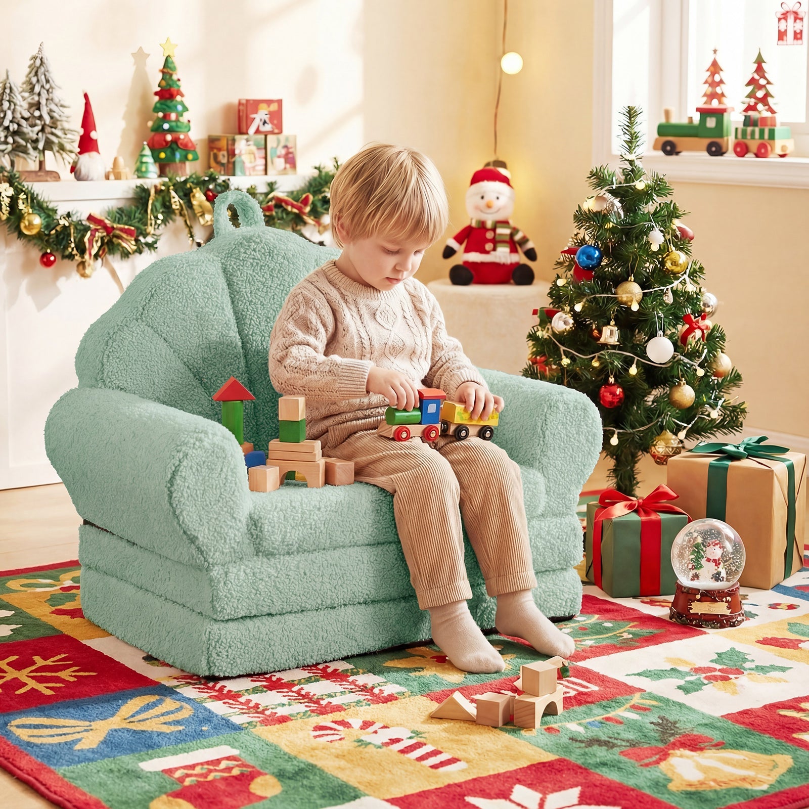 Convertible Kids Sofa, 2-In-1 Fold Out Toddler Couch Chair, Green Kids Chairs & Seating at Gallery Canada