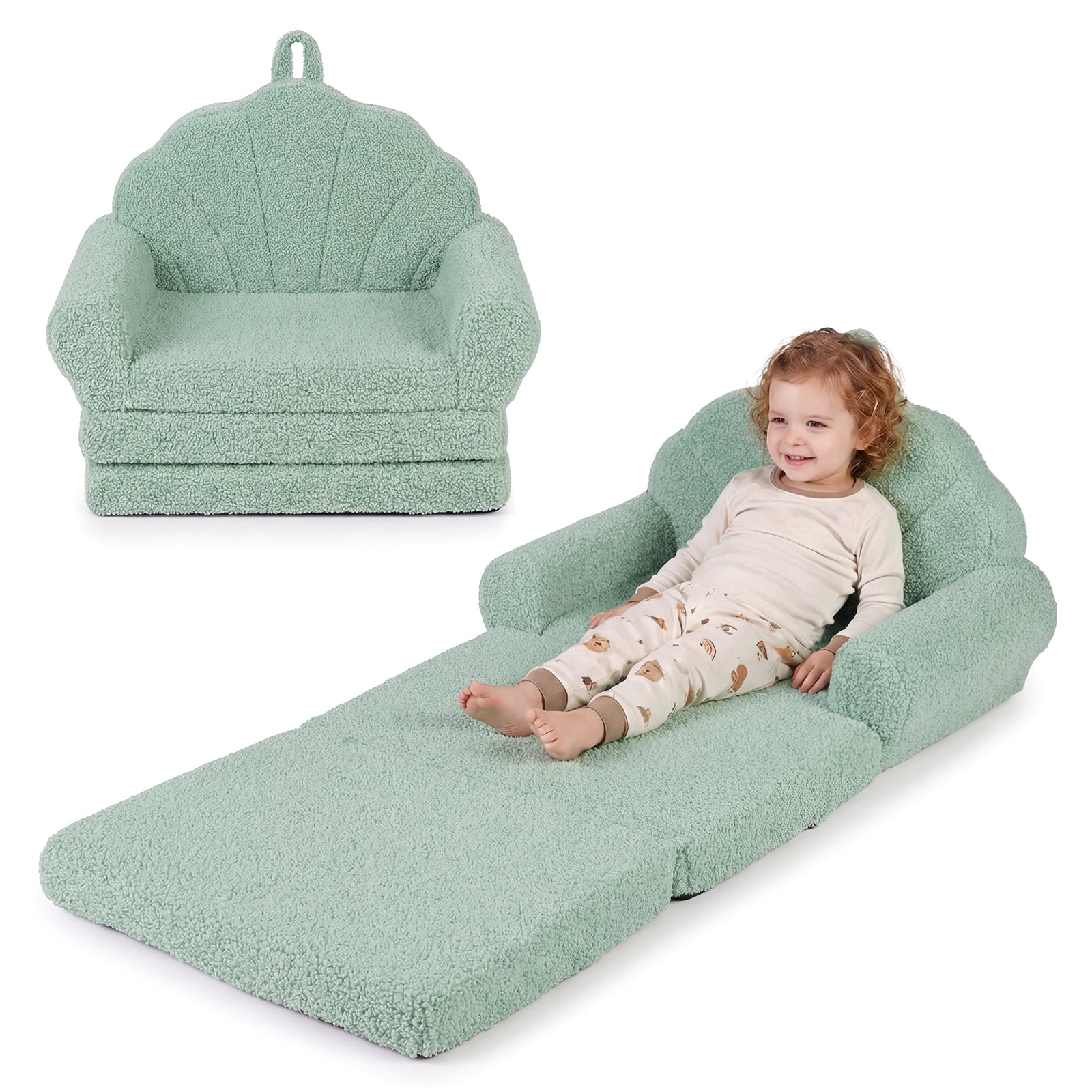 Convertible Kids Sofa, 2-In-1 Fold Out Toddler Couch Chair, Green Kids Chairs & Seating at Gallery Canada