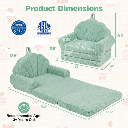 Convertible Kids Sofa, 2-In-1 Fold Out Toddler Couch Chair, Green Kids Chairs & Seating at Gallery Canada