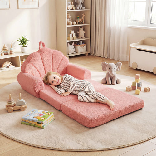 Convertible Kids Sofa, 2-in-1 Fold Out Toddler Couch Chair, Pink