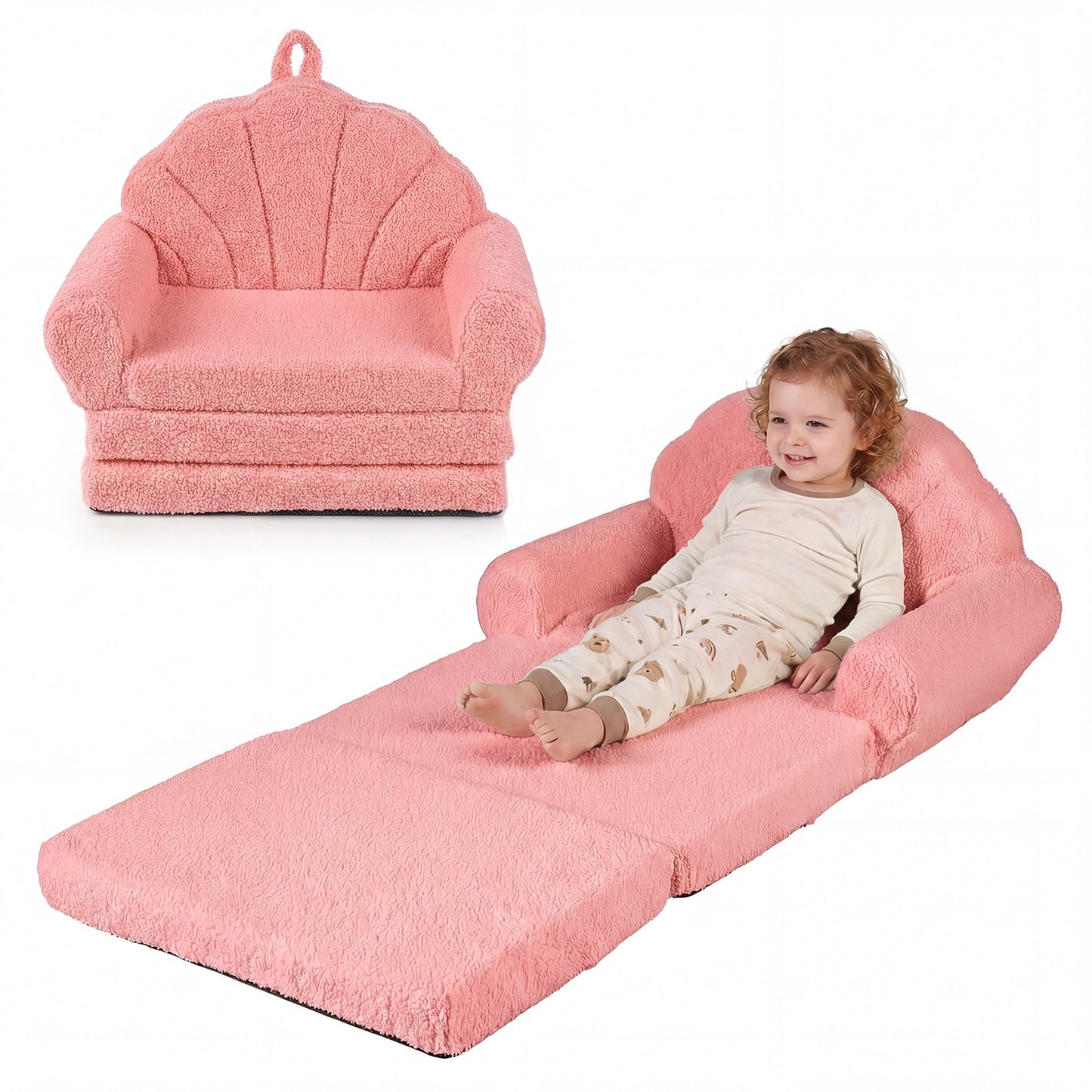Convertible Kids Sofa, 2-in-1 Fold Out Toddler Couch Chair, Pink Kids Chairs & Seating at Gallery Canada