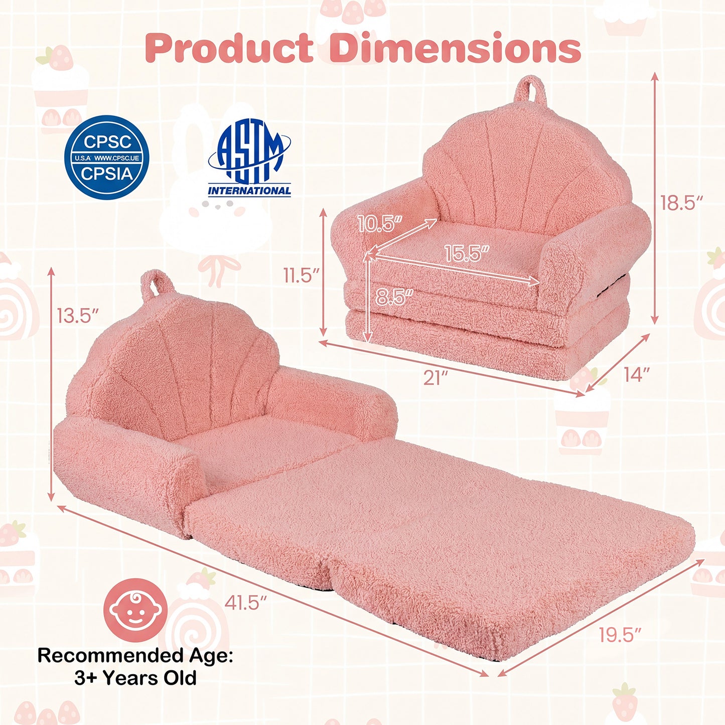 Convertible Kids Sofa, 2-in-1 Fold Out Toddler Couch Chair, Pink Kids Chairs & Seating at Gallery Canada