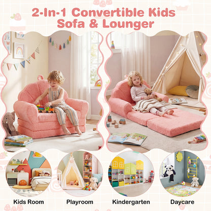 Convertible Kids Sofa, 2-in-1 Fold Out Toddler Couch Chair, Pink Kids Chairs & Seating at Gallery Canada