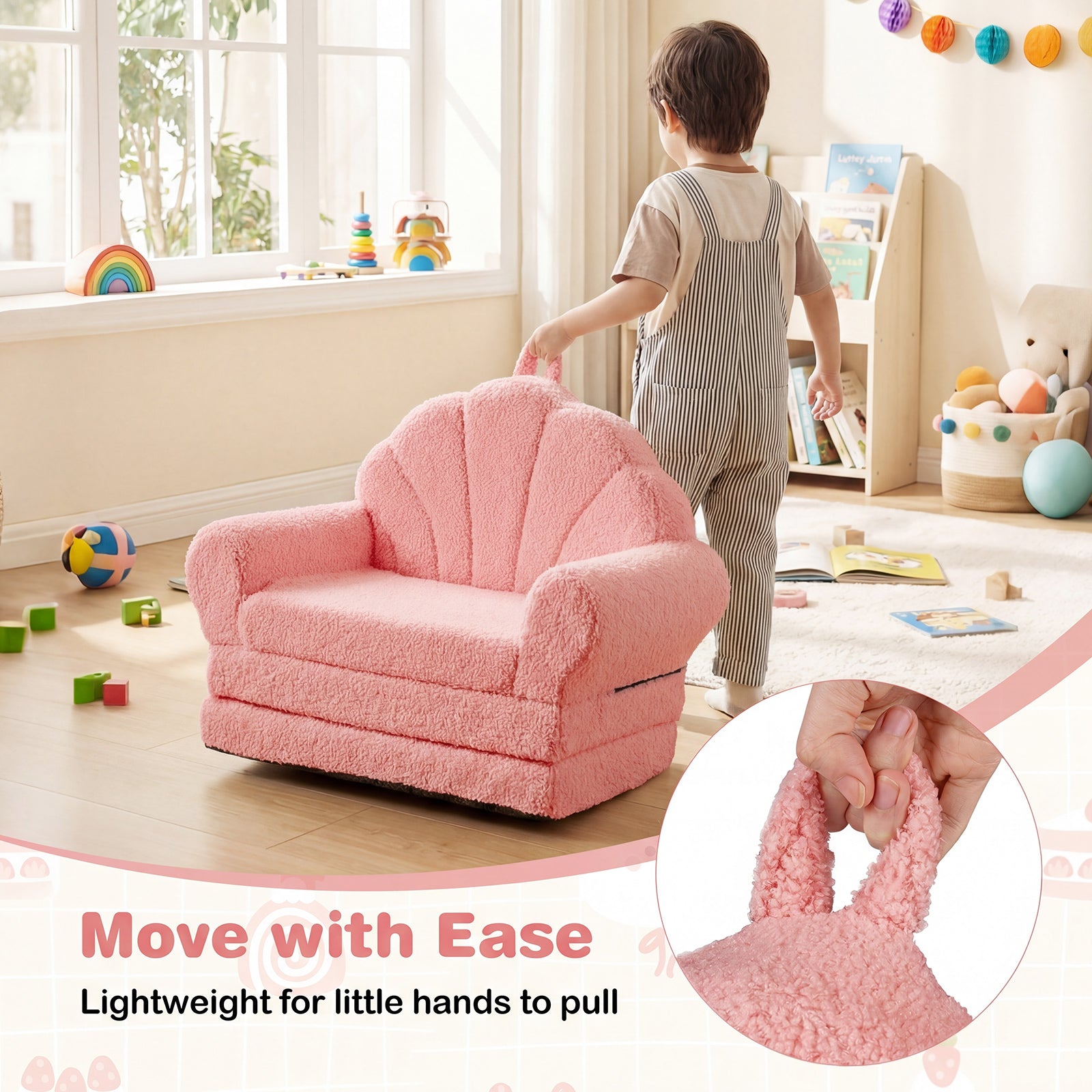 Convertible Kids Sofa, 2-in-1 Fold Out Toddler Couch Chair, Pink Kids Chairs & Seating at Gallery Canada