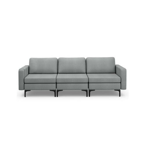 Convertible Leather Sofa Couch with Magazine Pockets 3-Seat with 2 USB Port, Dark Gray