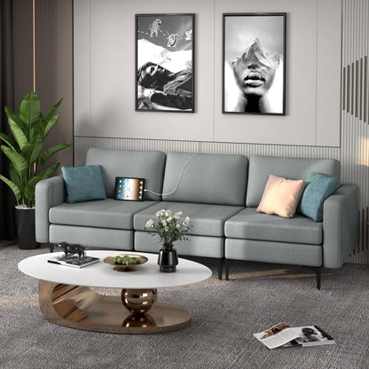 Convertible Leather Sofa Couch with Magazine Pockets 3-Seat with 2 USB Port, Dark Gray Sofas & Loveseats at Gallery Canada