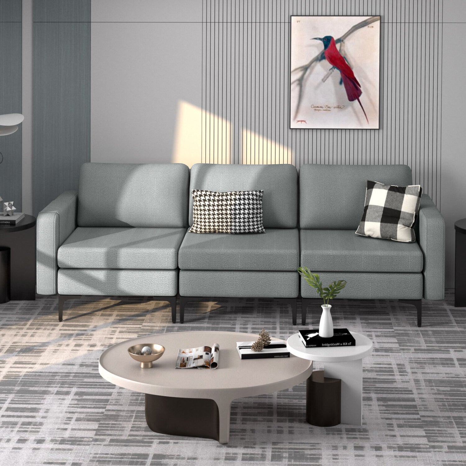 Convertible Leather Sofa Couch with Magazine Pockets 3-Seat with 2 USB Port, Dark Gray Sofas & Loveseats at Gallery Canada