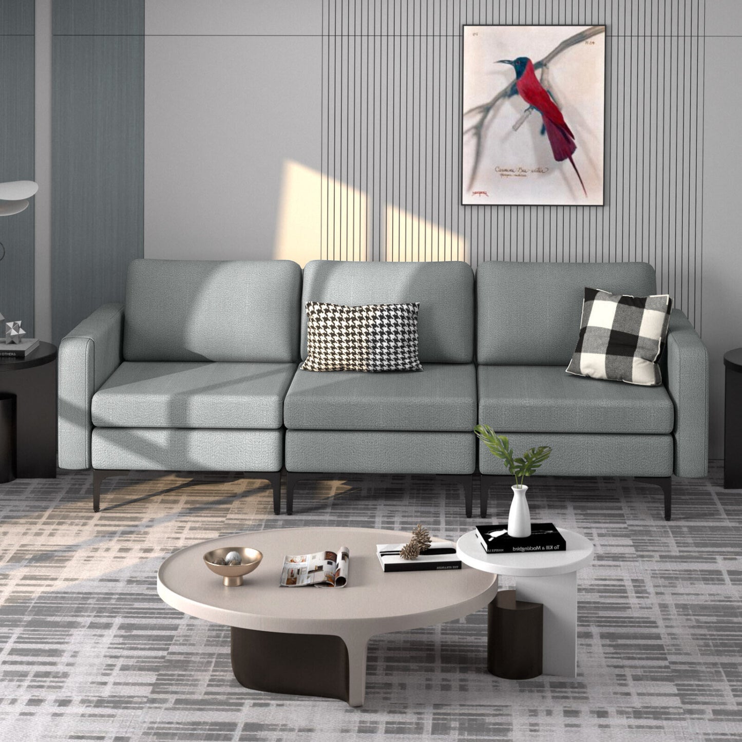 Convertible Leather Sofa Couch with Magazine Pockets 3-Seat with 2 USB Port, Dark Gray Sofas & Loveseats at Gallery Canada
