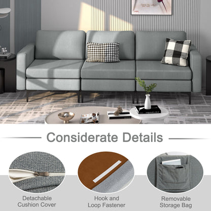 Convertible Leather Sofa Couch with Magazine Pockets 3-Seat with 2 USB Port, Dark Gray Sofas & Loveseats at Gallery Canada