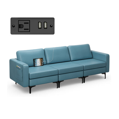 Convertible Leather Sofa, 3-Seat, With USB Ports And Magazine Pockets, Blue Sofas & Loveseats at Gallery Canada
