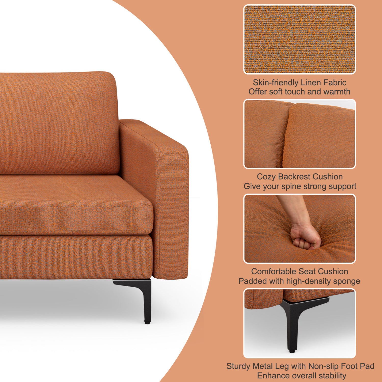 Convertible Leather Sofa Couch, 3-Seat, 2 USB Ports, Orange Sofas & Loveseats at Gallery Canada