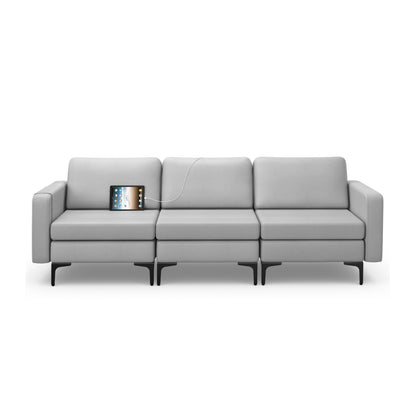 Convertible Leather Sofa Couch, 3-Seat, 2 USB Ports, Light Gray Sofas & Loveseats at Gallery Canada