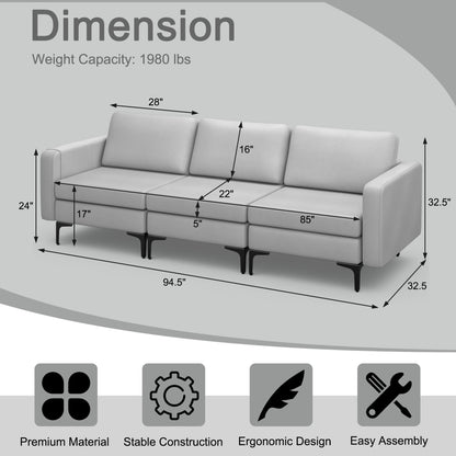 Convertible Leather Sofa Couch, 3-Seat, 2 USB Ports, Light Gray Sofas & Loveseats at Gallery Canada