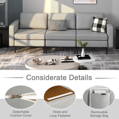 Convertible Leather Sofa Couch, 3-Seat, 2 USB Ports, Light Gray Sofas & Loveseats at Gallery Canada