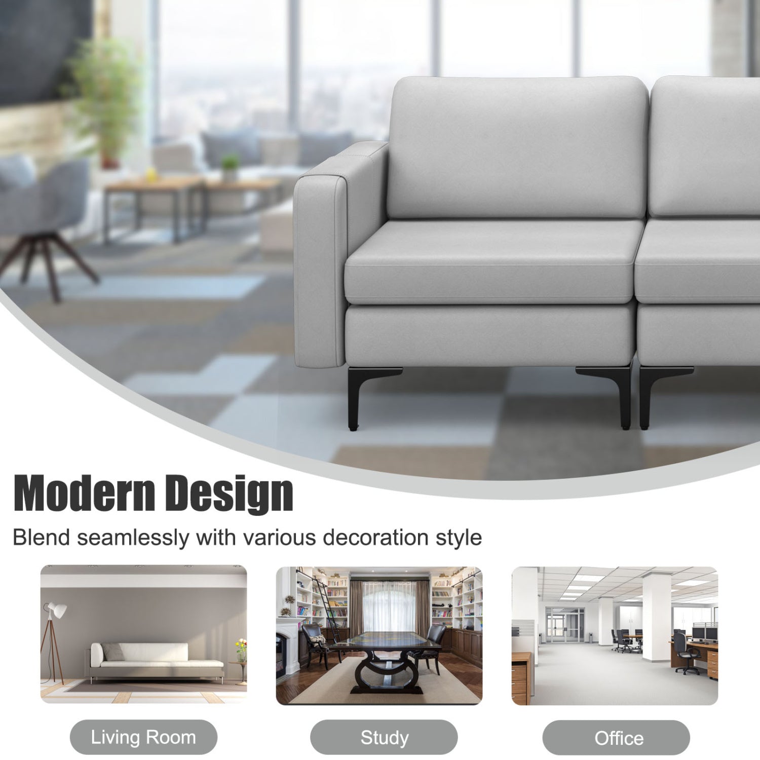 Convertible Leather Sofa Couch, 3-Seat, 2 USB Ports, Light Gray Sofas & Loveseats at Gallery Canada