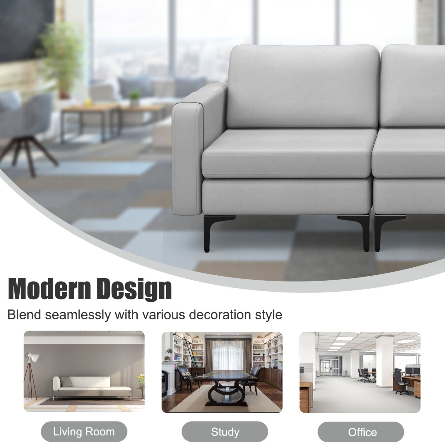 Convertible Leather Sofa Couch, 3-Seat, 2 USB Ports, Light Gray Sofas & Loveseats at Gallery Canada