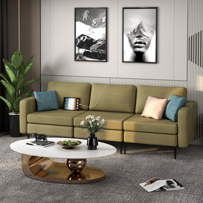Convertible Leather Sofa Couch, 3-Seat, With USB Ports, Green Sofas & Loveseats at Gallery Canada