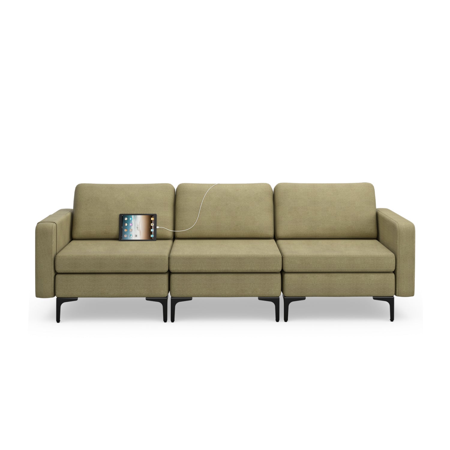 Convertible Leather Sofa Couch, 3-Seat, With USB Ports, Green Sofas & Loveseats Green at Gallery Canada