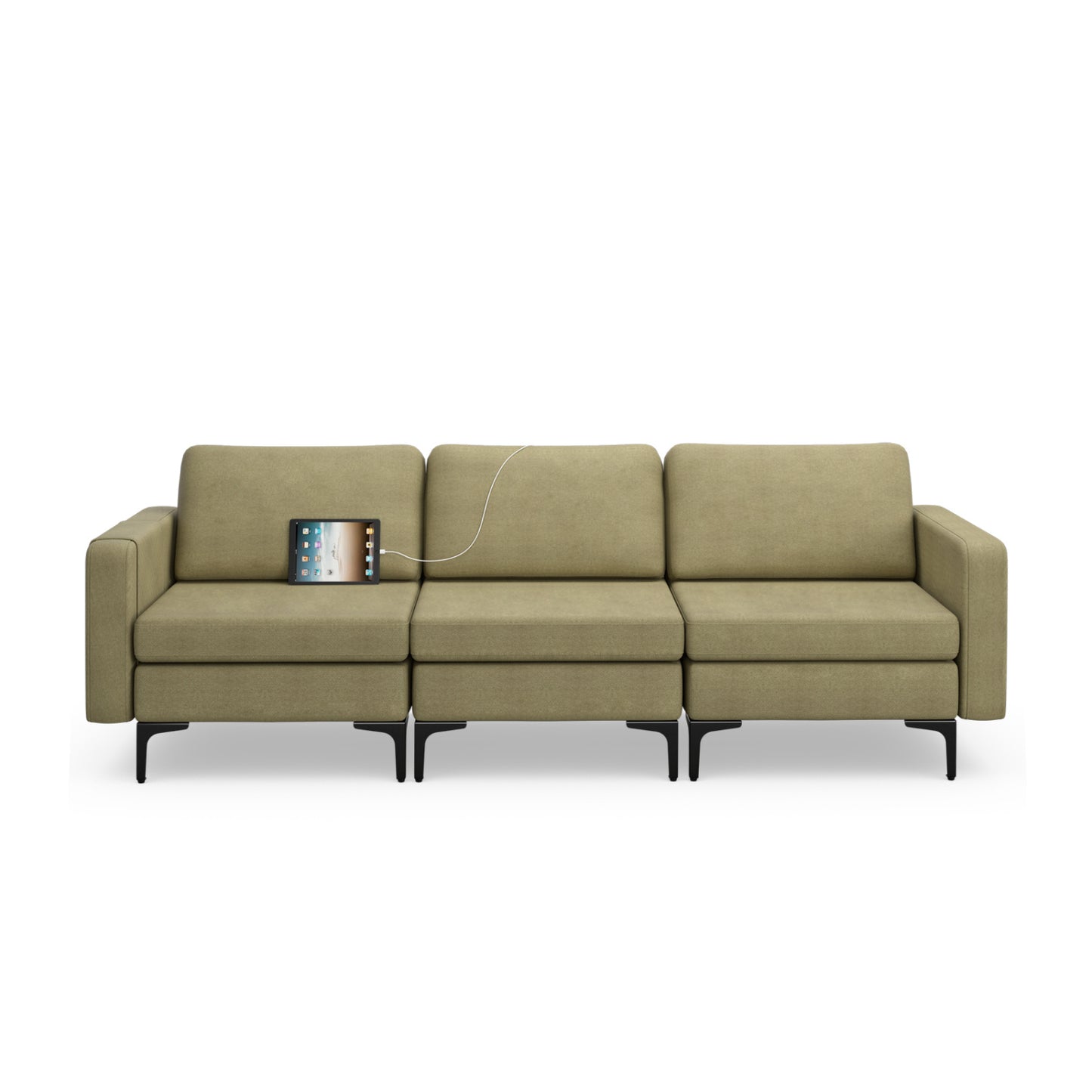 Convertible Leather Sofa Couch, 3-Seat, With USB Ports, Green Sofas & Loveseats Green at Gallery Canada