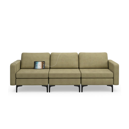 Convertible Leather Sofa Couch, 3-Seat, With USB Ports, Green Sofas & Loveseats Green at Gallery Canada