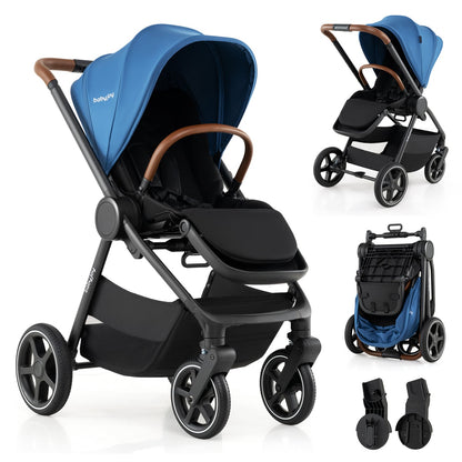 Poussette de voyage convertible pour bébé avec adaptateurs pour siège auto, bleue