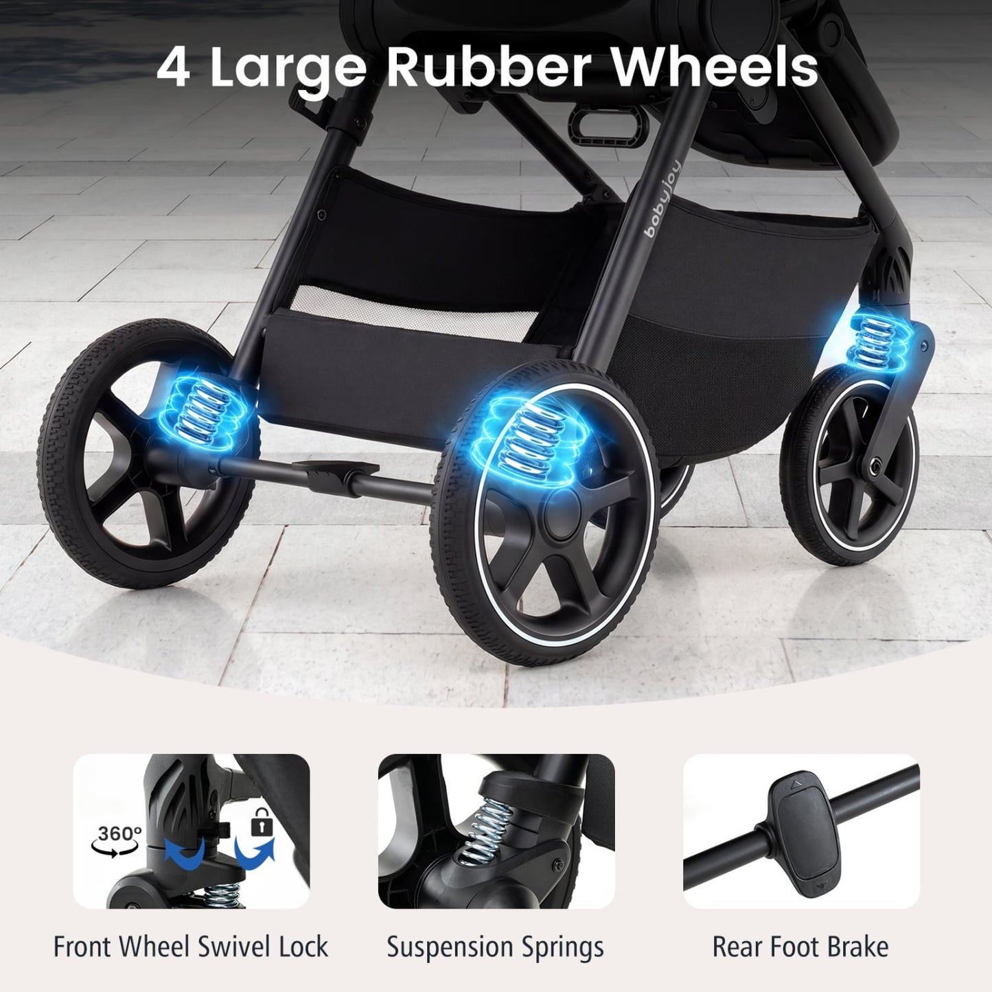 Poussette de voyage convertible pour bébé avec adaptateurs pour siège auto, bleue