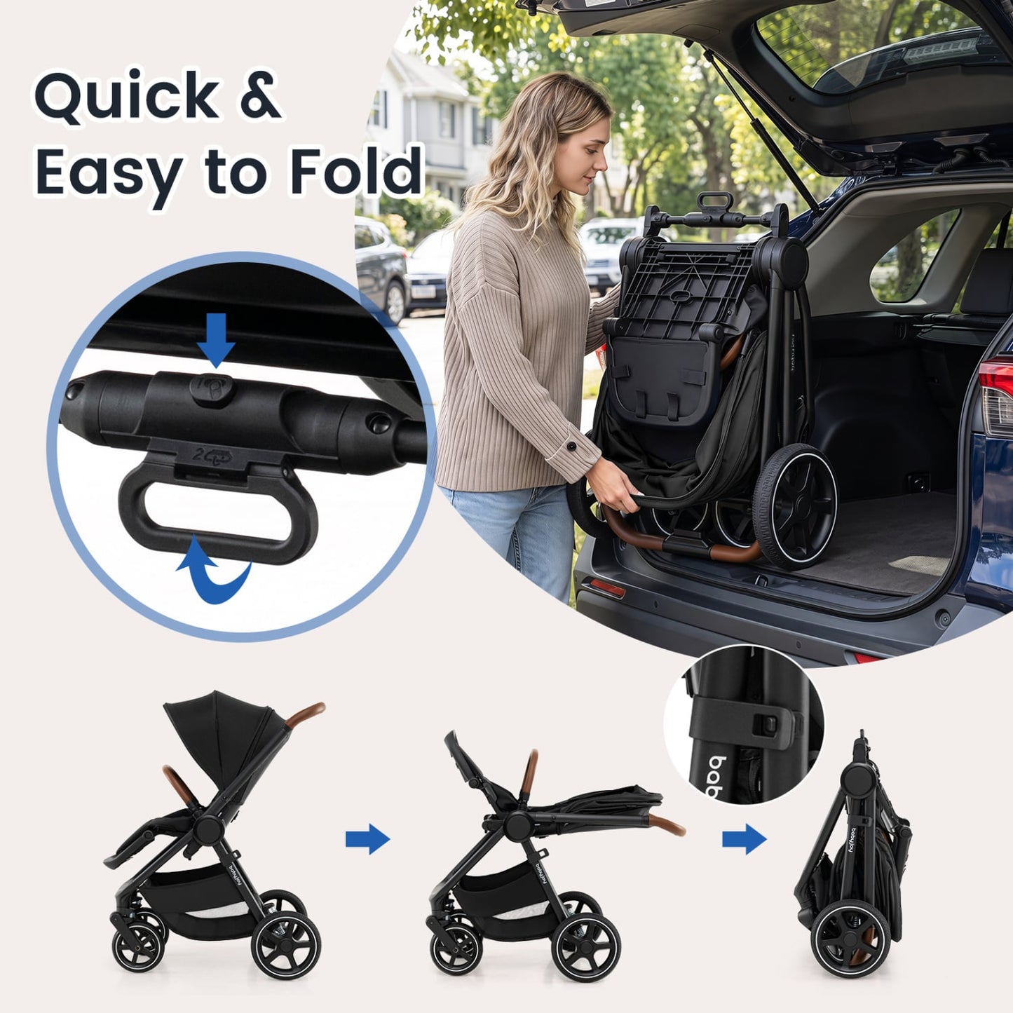 Poussette de voyage convertible, adaptateurs de siège auto, noir