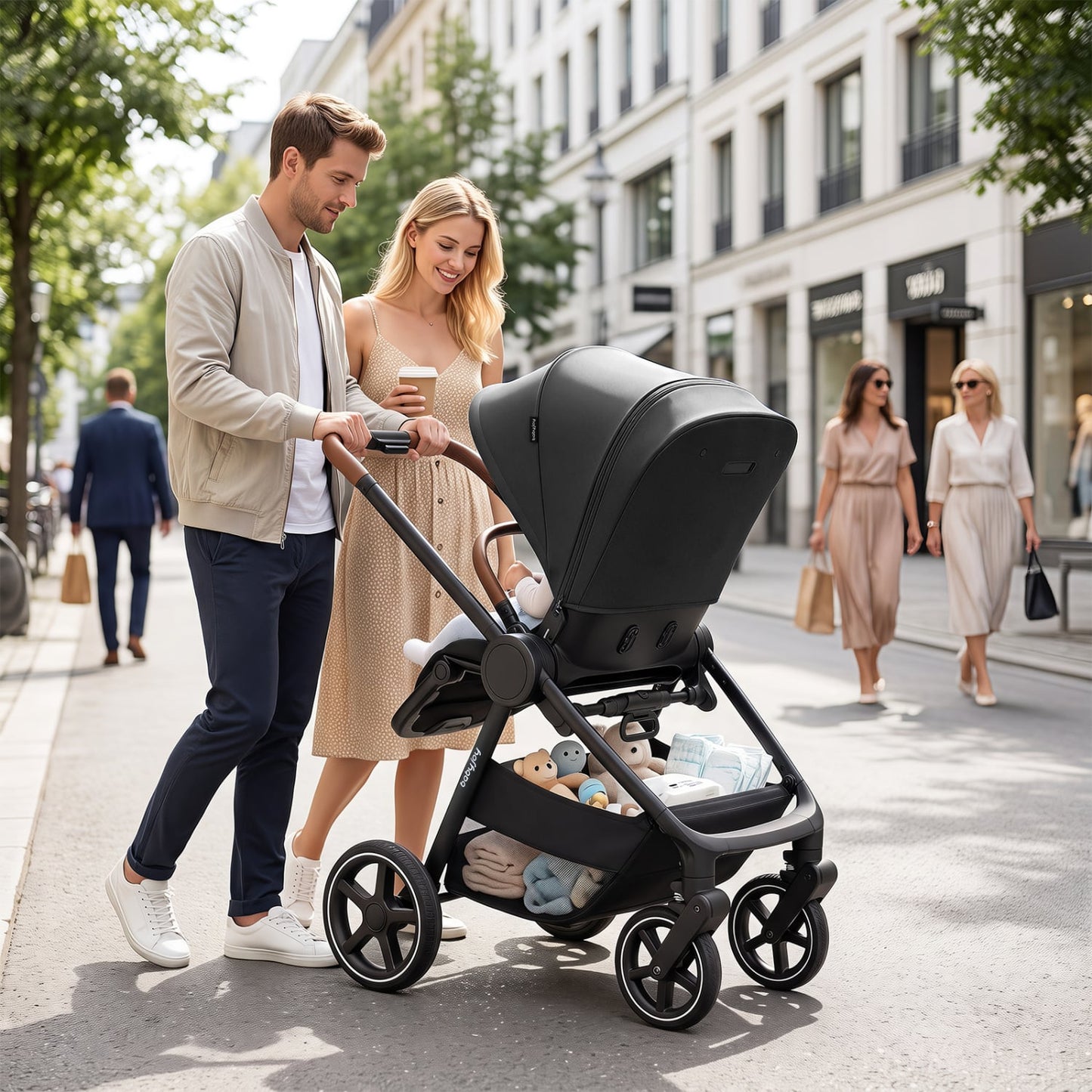 Poussette de voyage convertible, adaptateurs de siège auto, noir