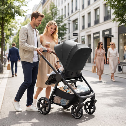 Poussette de voyage convertible, adaptateurs de siège auto, noir