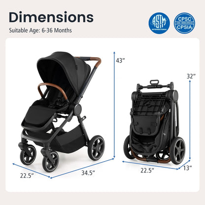 Poussette de voyage convertible, adaptateurs de siège auto, noir