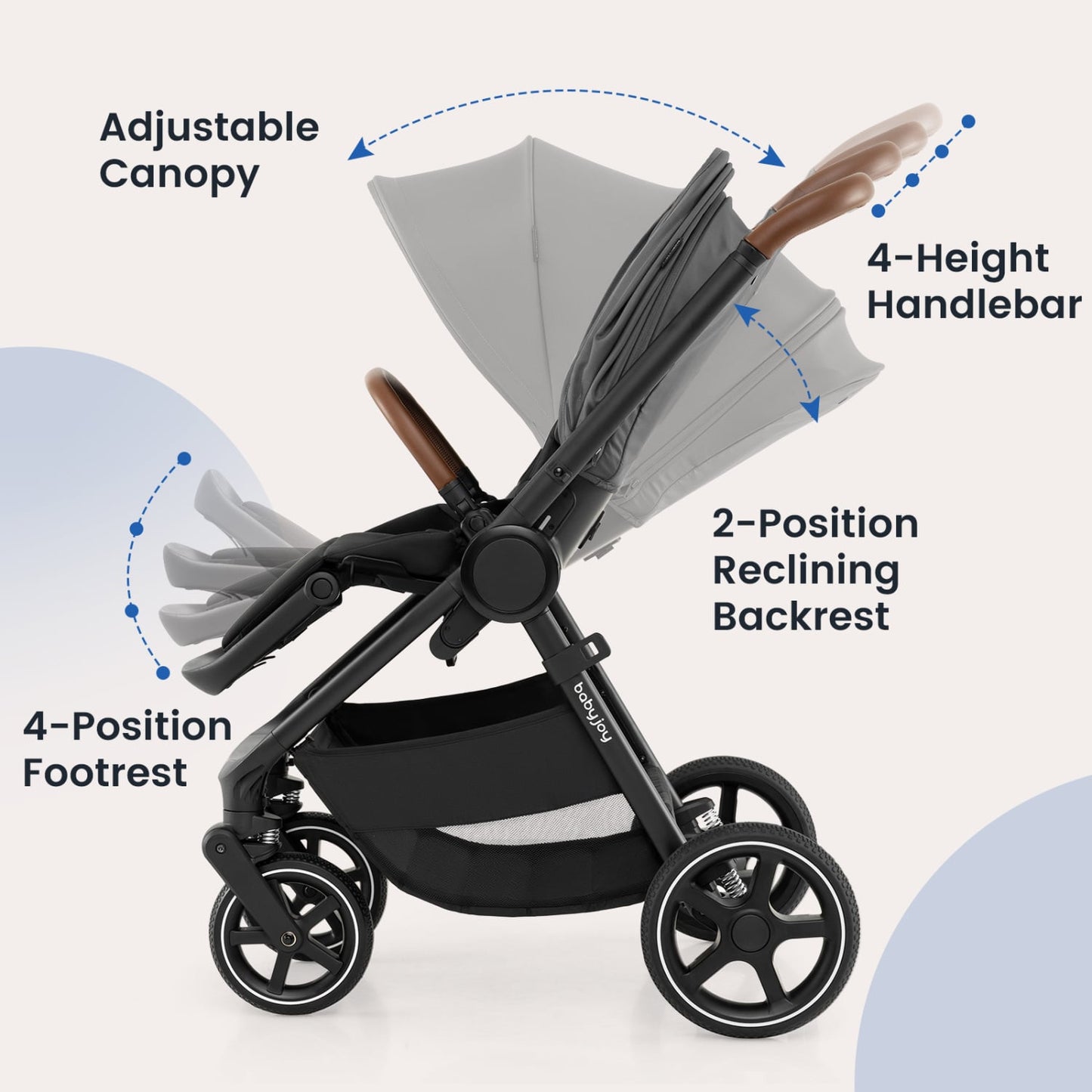 Poussette de voyage convertible pour bébé, grise