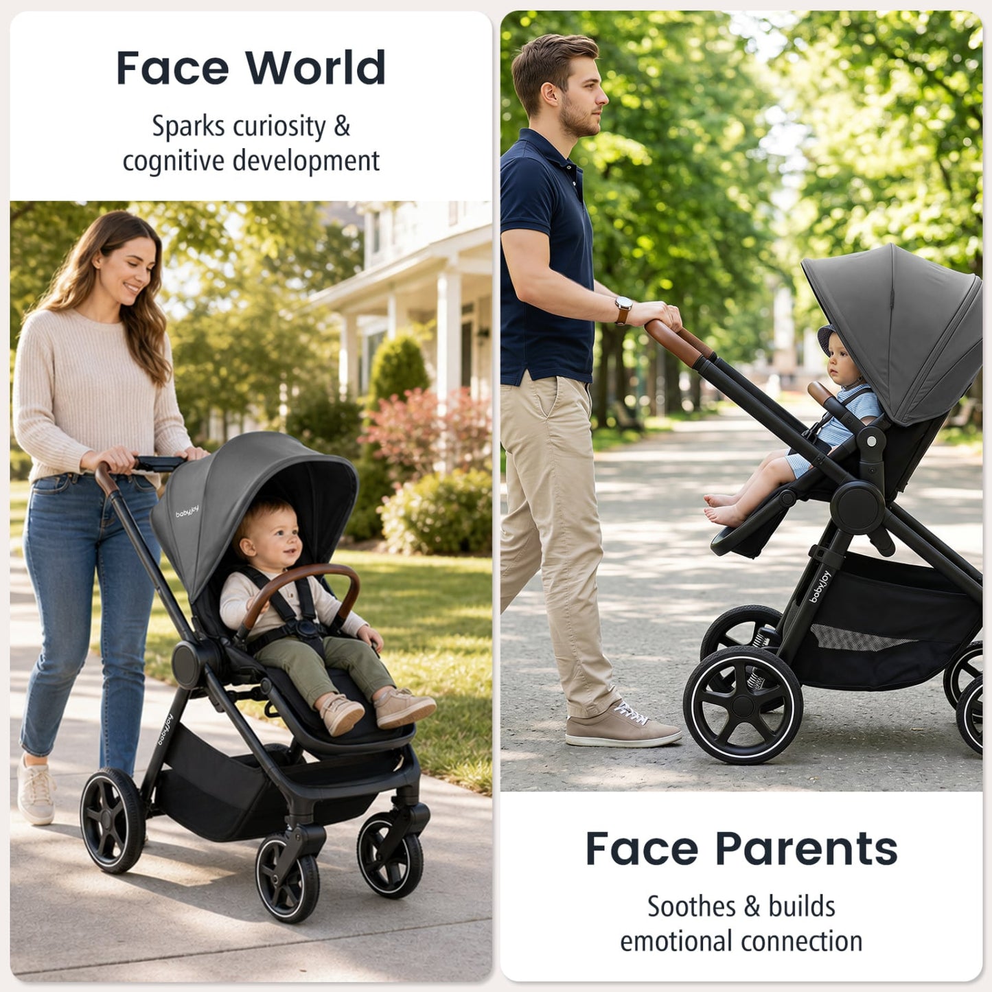 Poussette de voyage convertible pour bébé, grise