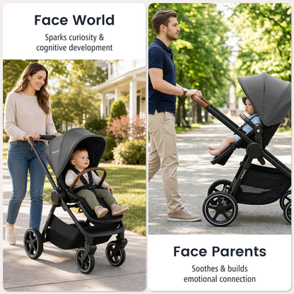 Poussette de voyage convertible pour bébé, grise