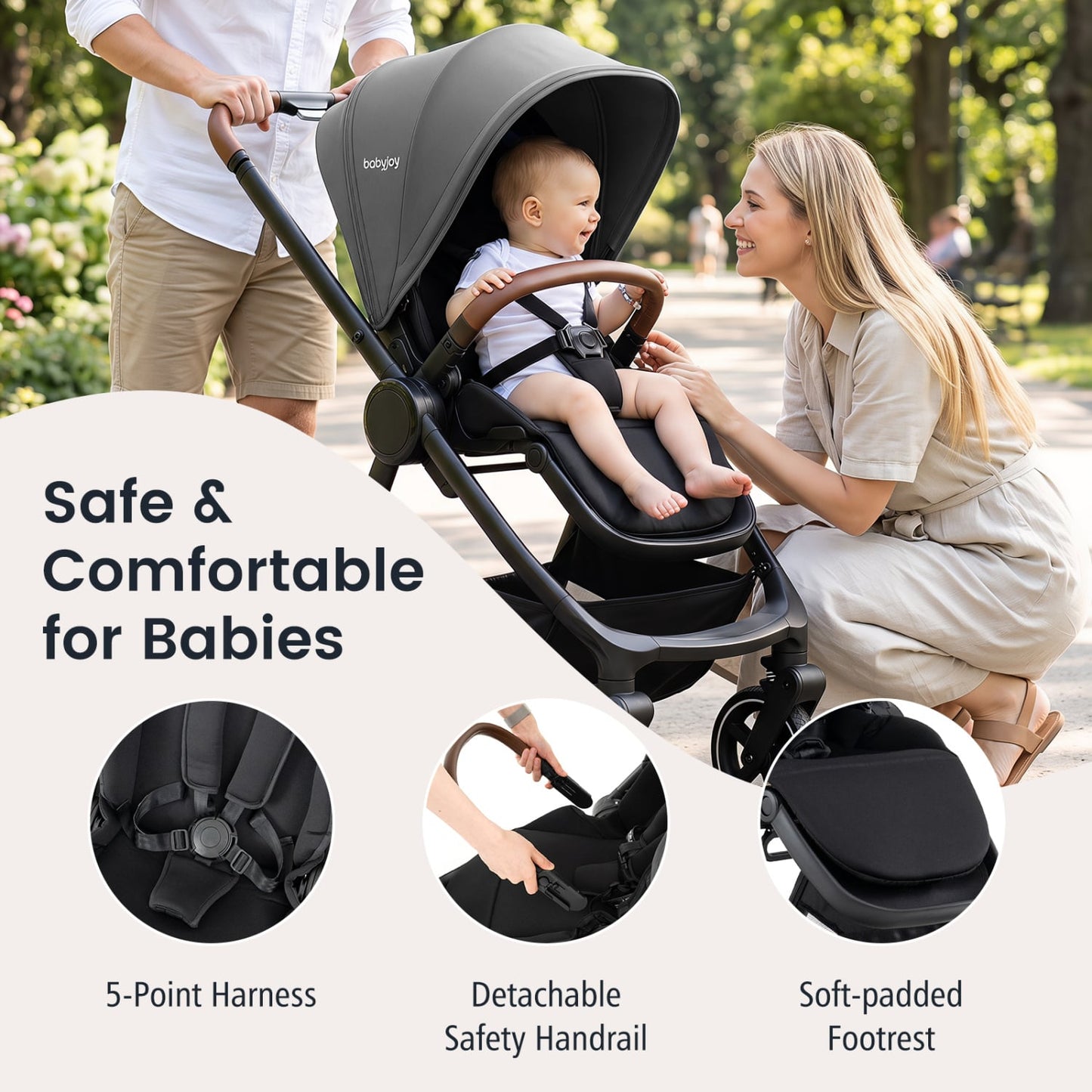 Poussette de voyage convertible pour bébé, grise