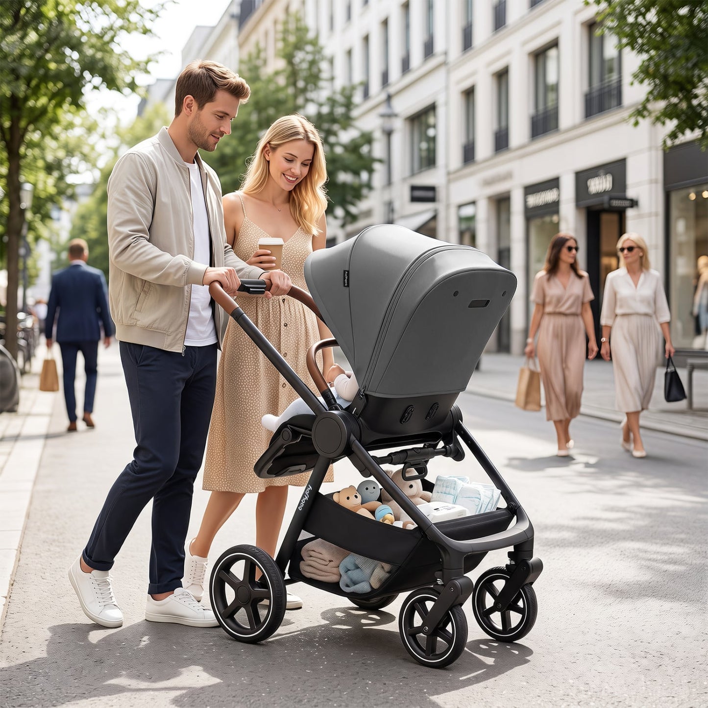 Poussette de voyage convertible pour bébé, grise