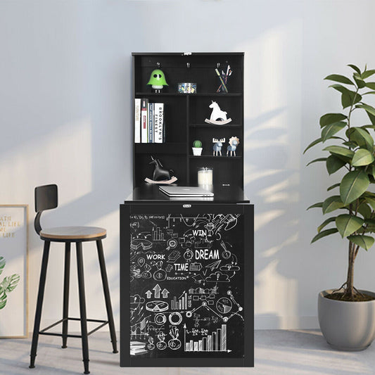 Convertible Wall Mounted Table With Chalkboard, Black Laptop Tables & Printer Stands Black at Gallery Canada