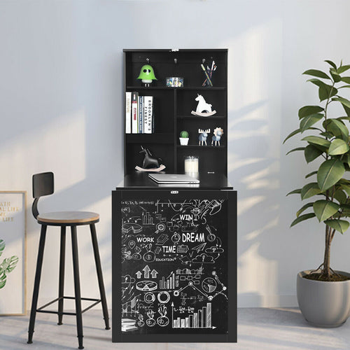 Convertible Wall Mounted Table With Chalkboard, Black