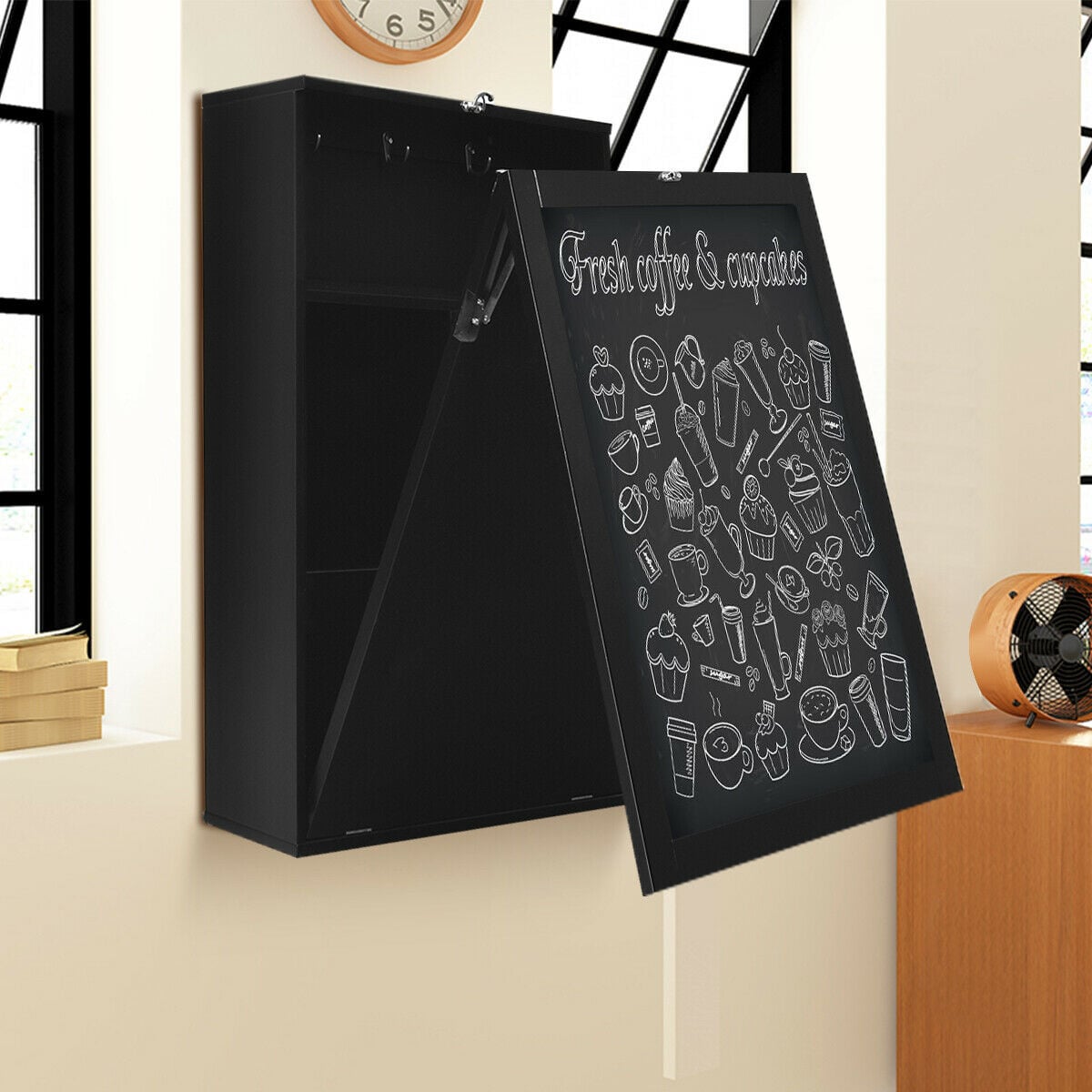 Convertible Wall Mounted Table With Chalkboard, Black Laptop Tables & Printer Stands at Gallery Canada