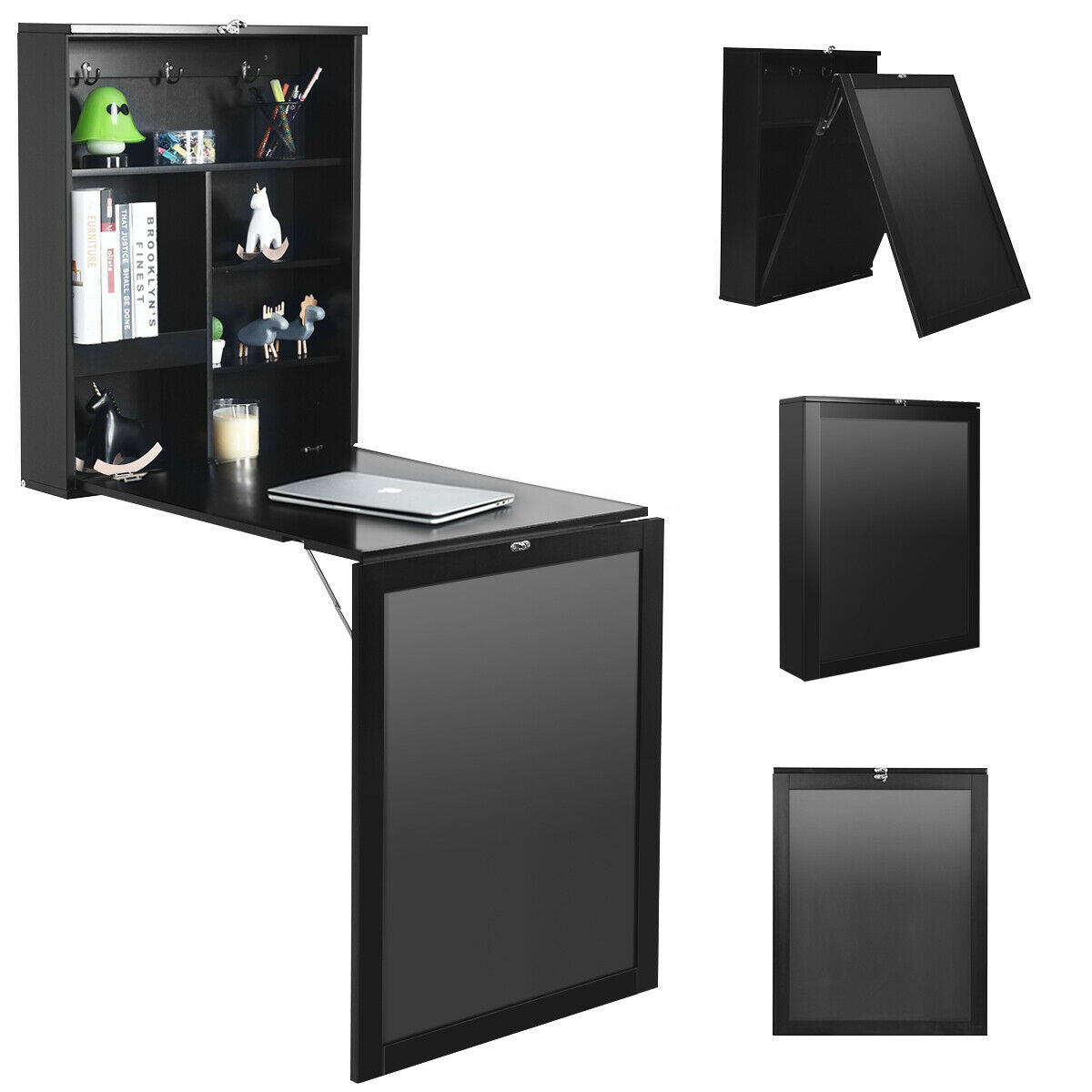 Convertible Wall Mounted Table With Chalkboard, Black Laptop Tables & Printer Stands at Gallery Canada